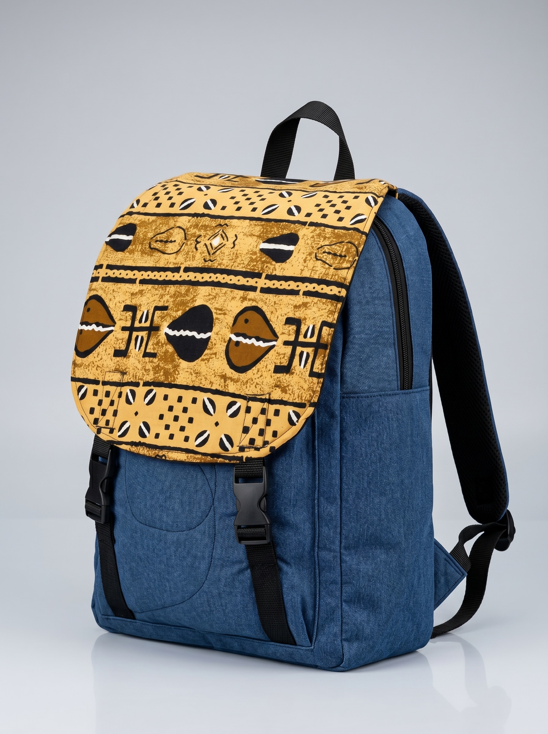 Denim Backpack – African Print | Kente