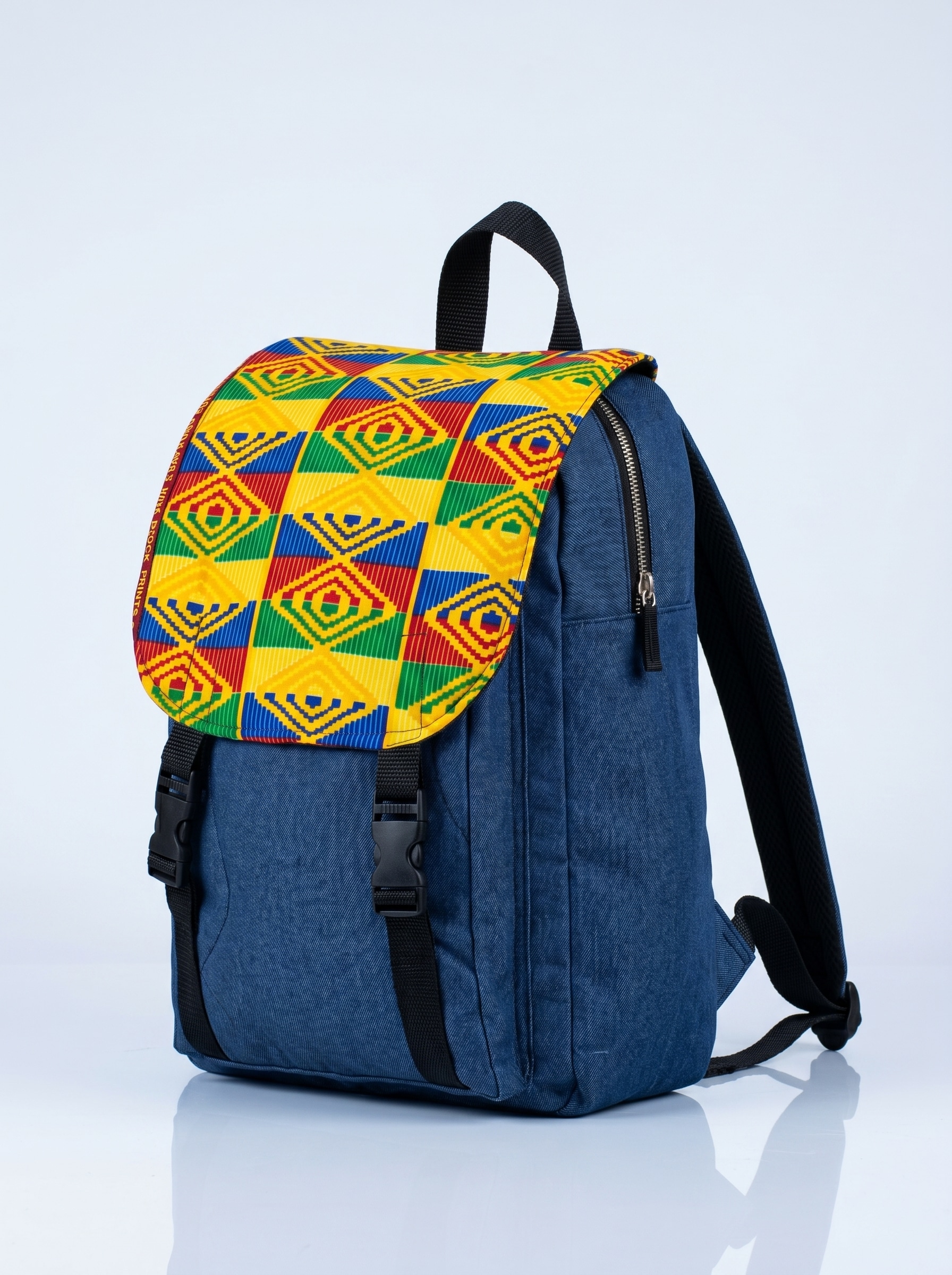 Denim Backpack – African Print | Tuareg Indigo