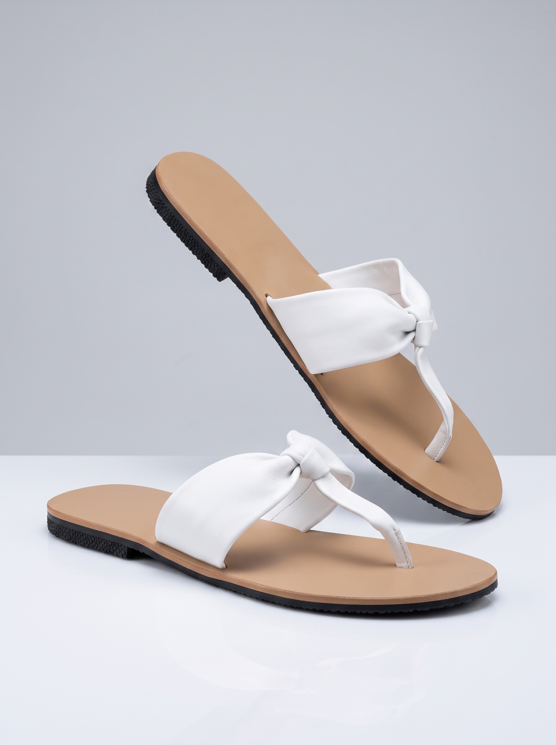 Sandals for Women – Knotted Thong Flat Slide | White