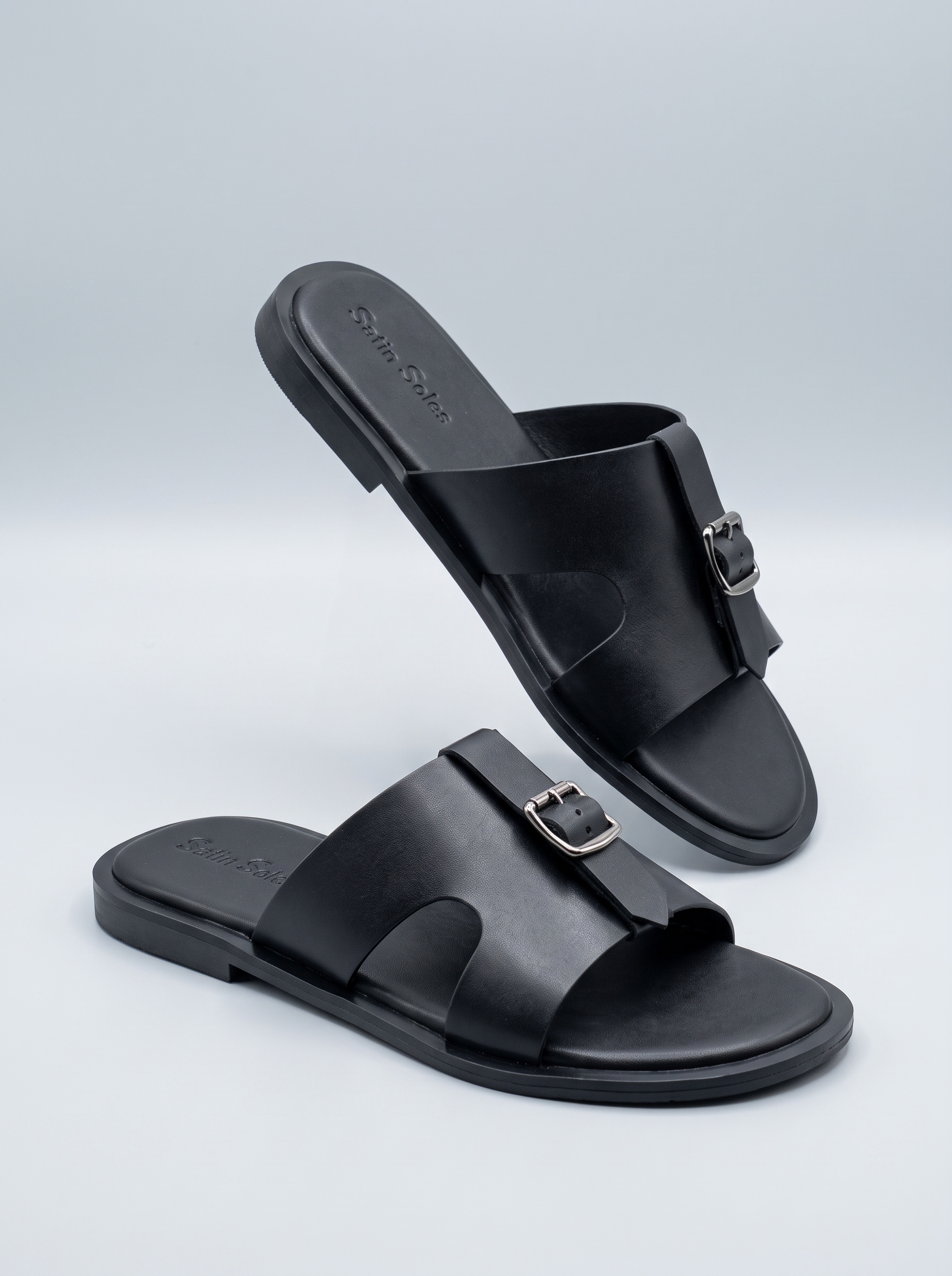 Sandals for Men – Buckle Wide Strap Slide | Black