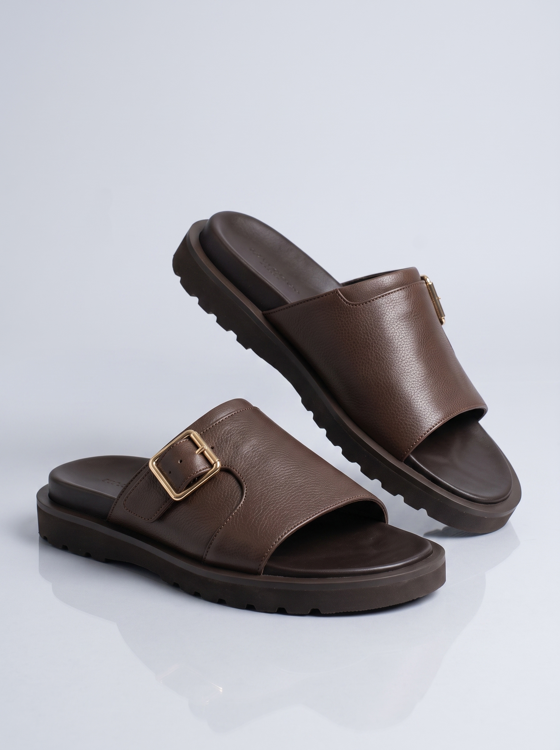 Leather Sandals for Men – Buckle Strap Slide | Brown