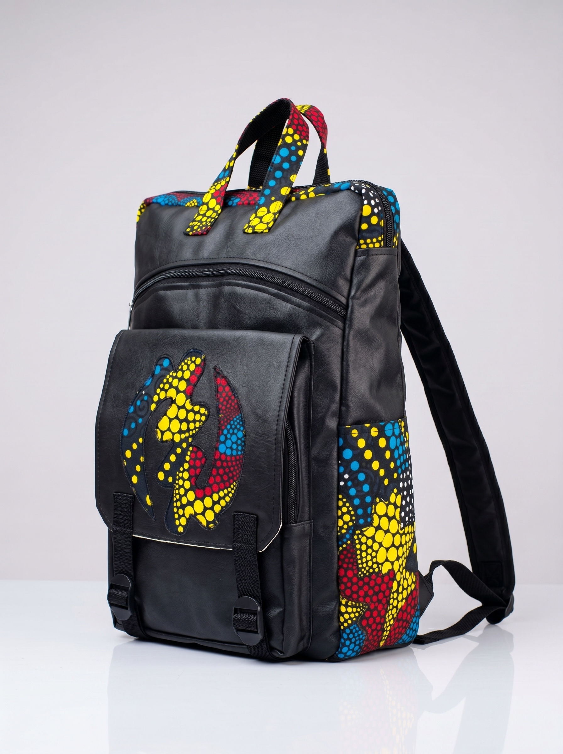 African Backpack – Applique Front Pocket | Funtunfunefu Denkyemfunefu