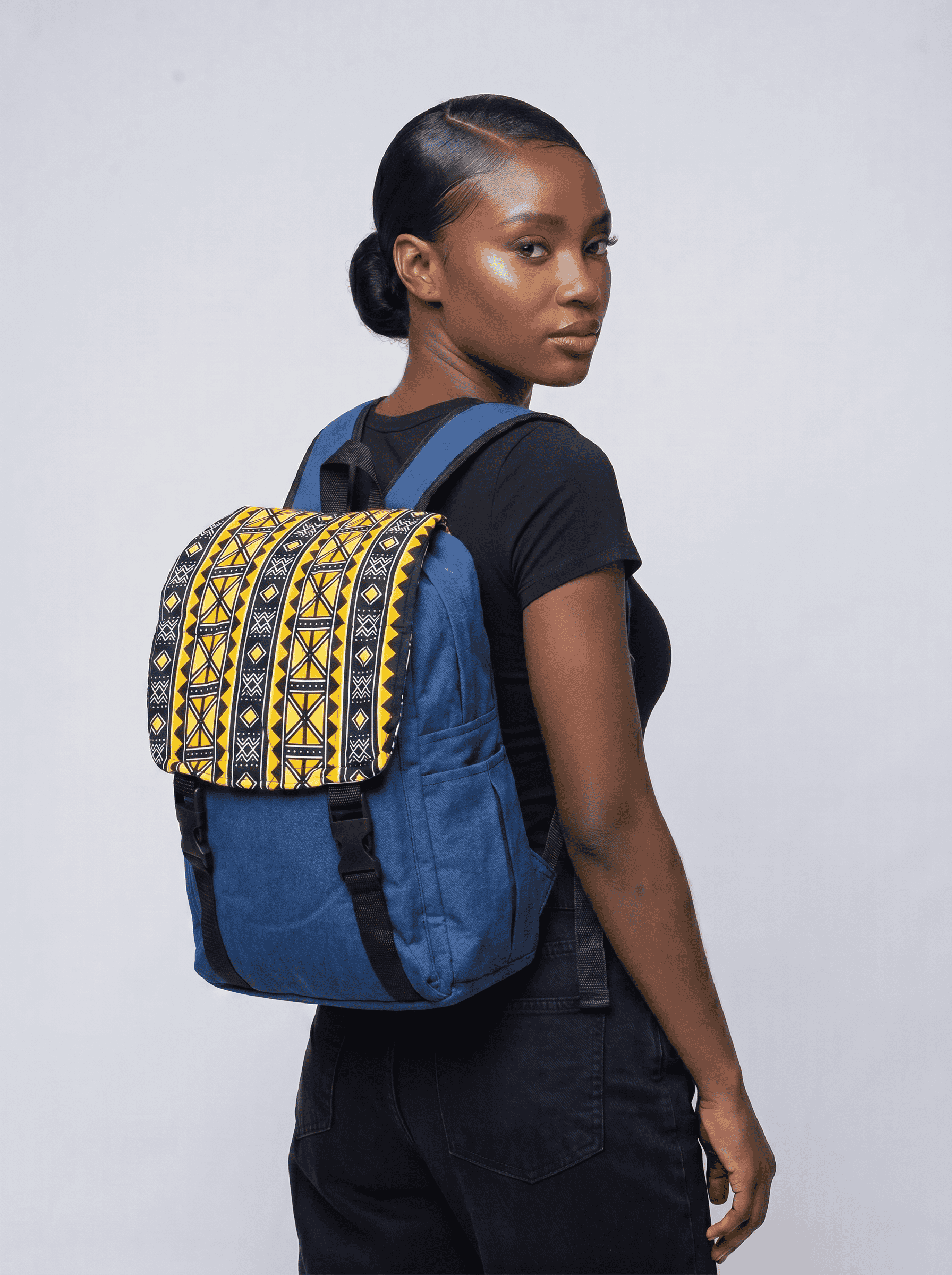 Denim Backpack – African Print| Ankara alternate view