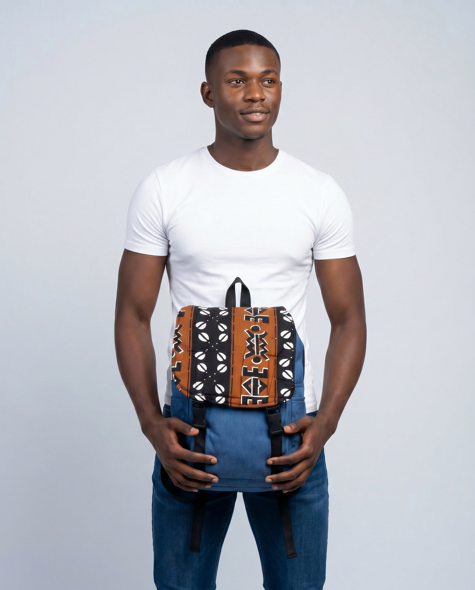 Denim Backpack – African Print Flap | Adire alternate view