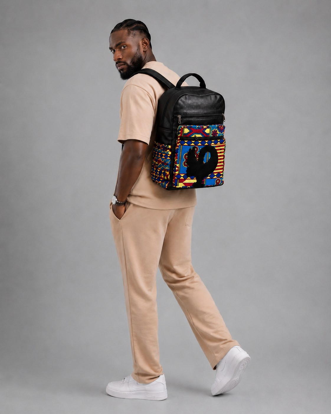 Leather Backpack – African Print |Abena alternate view