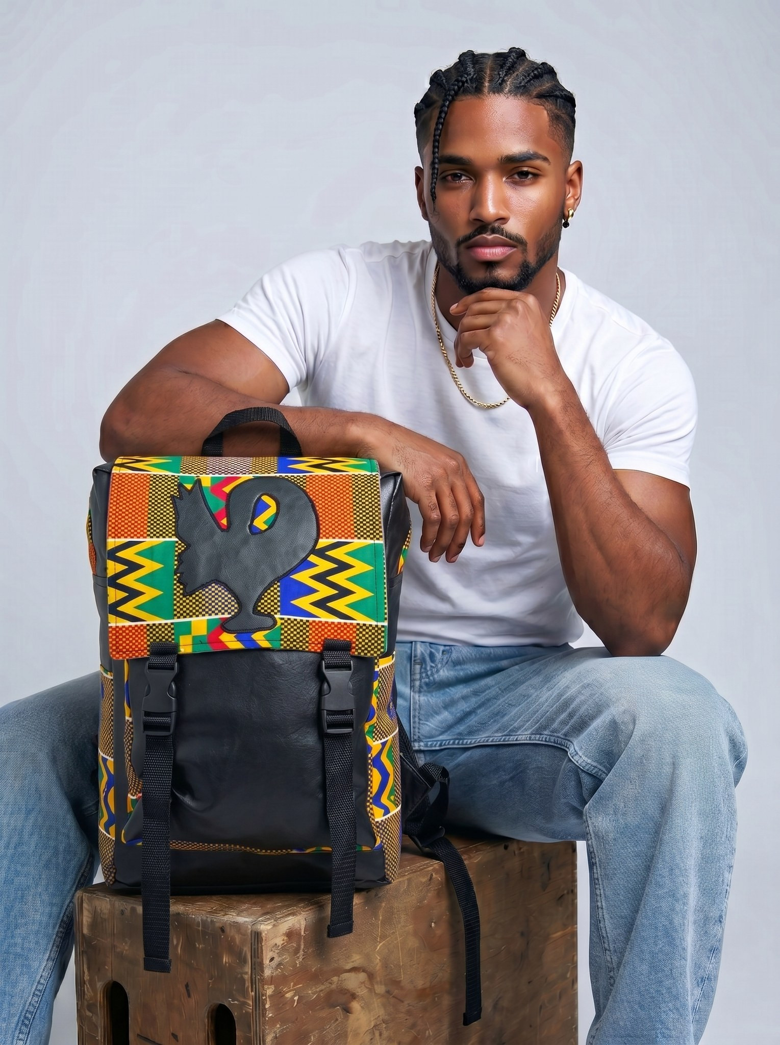 Afrocentric Backpack – Ankara Flap Design | Outdoor Ready alternate view