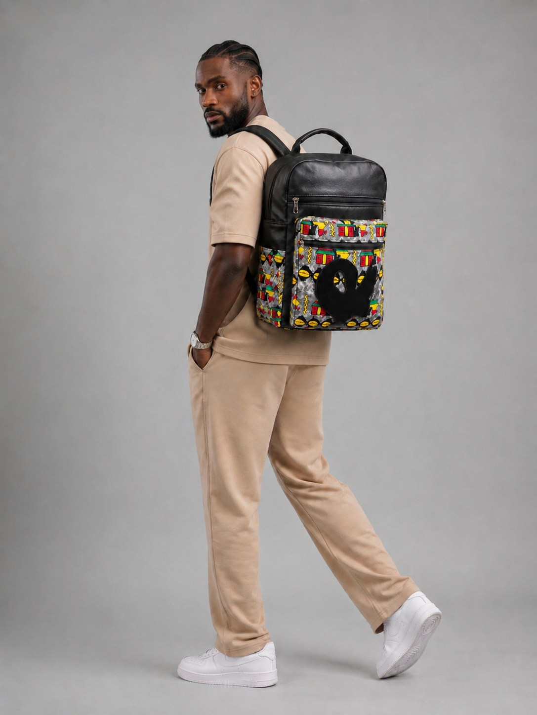 Leather Backpack – African Print | Yaa alternate view