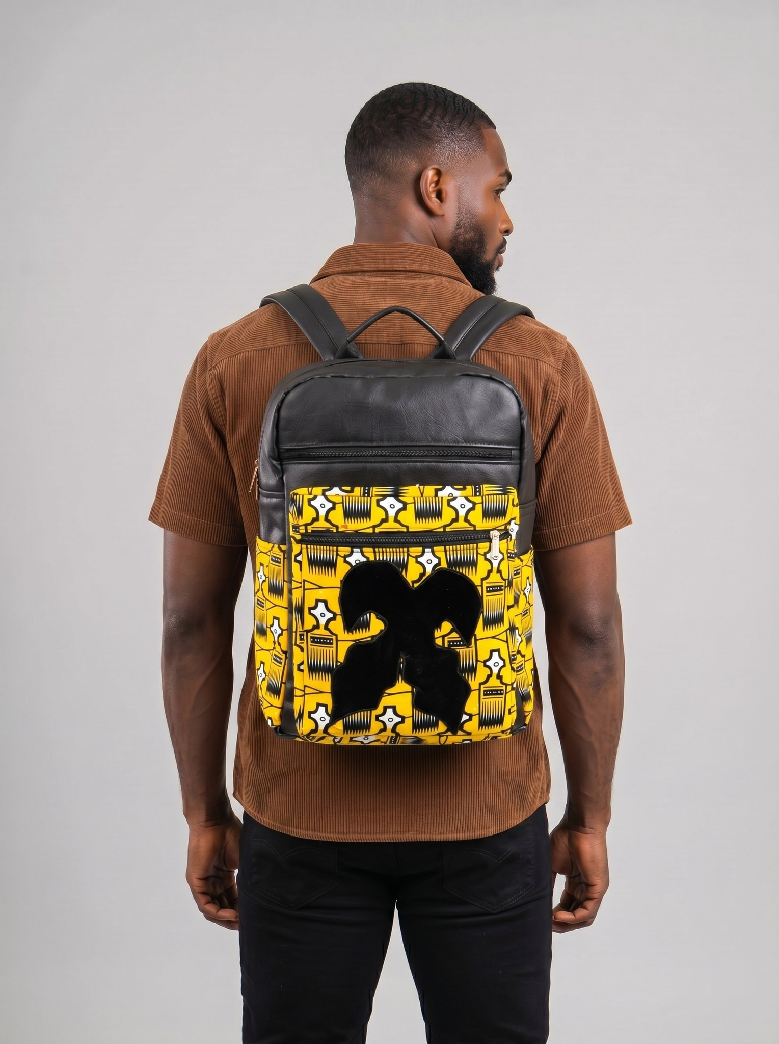 Leather Backpack – African Print |Afia alternate view