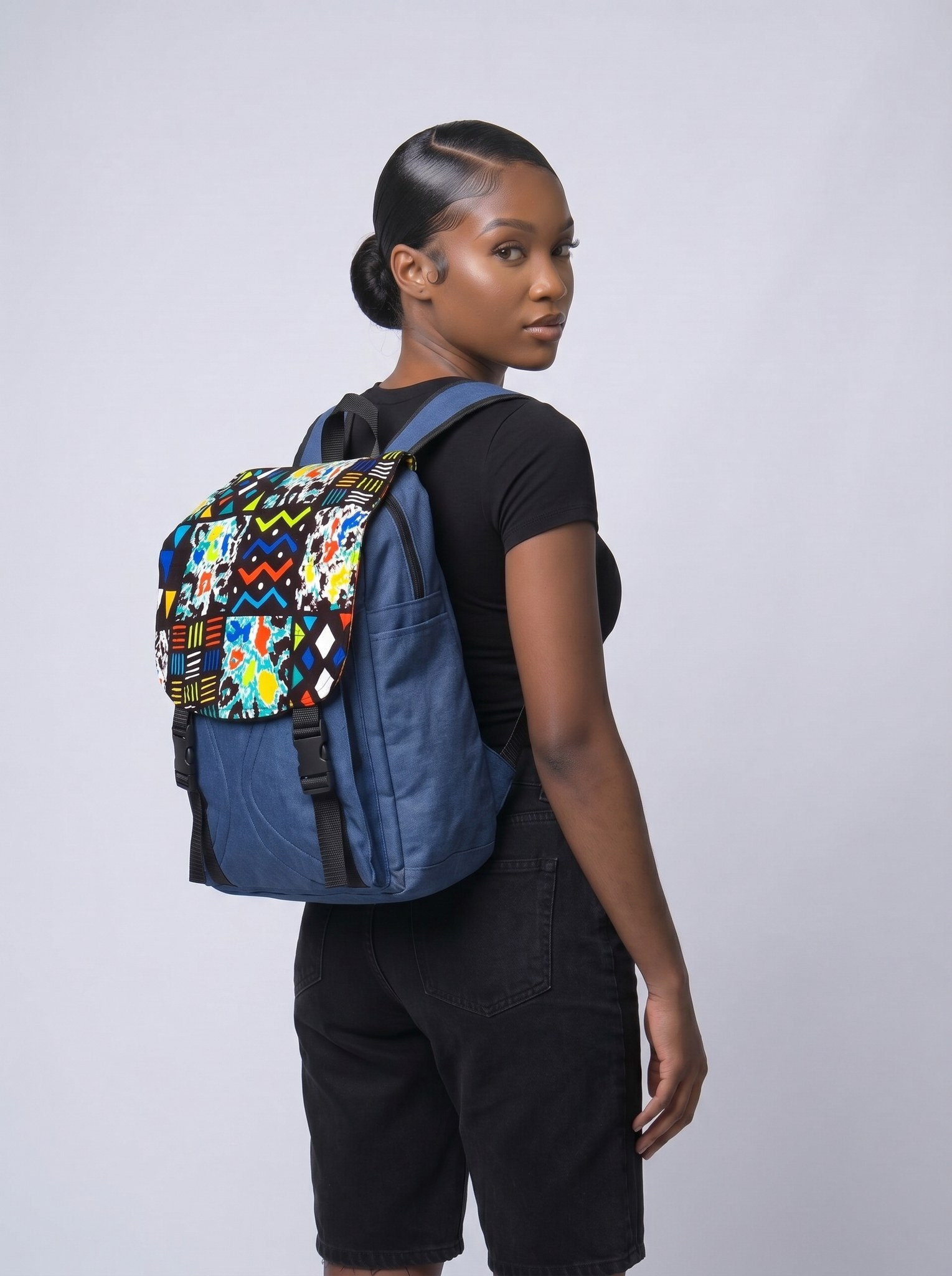 Denim Backpack – African Print| Ndebele alternate view