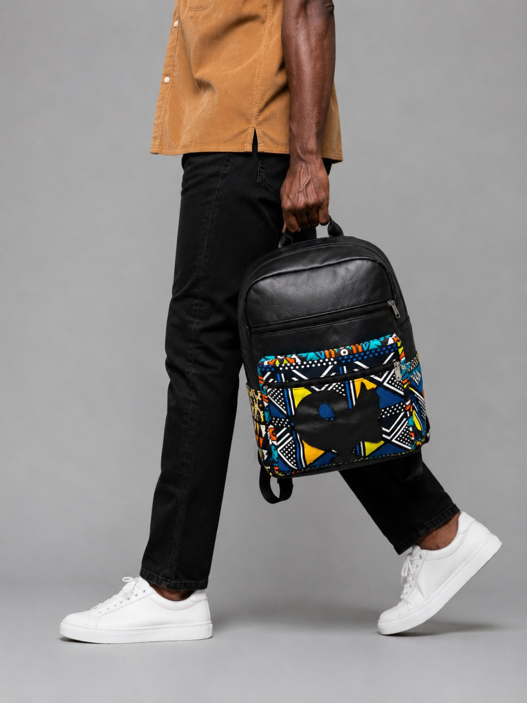 Leather Backpack – African Print |Akosua alternate view