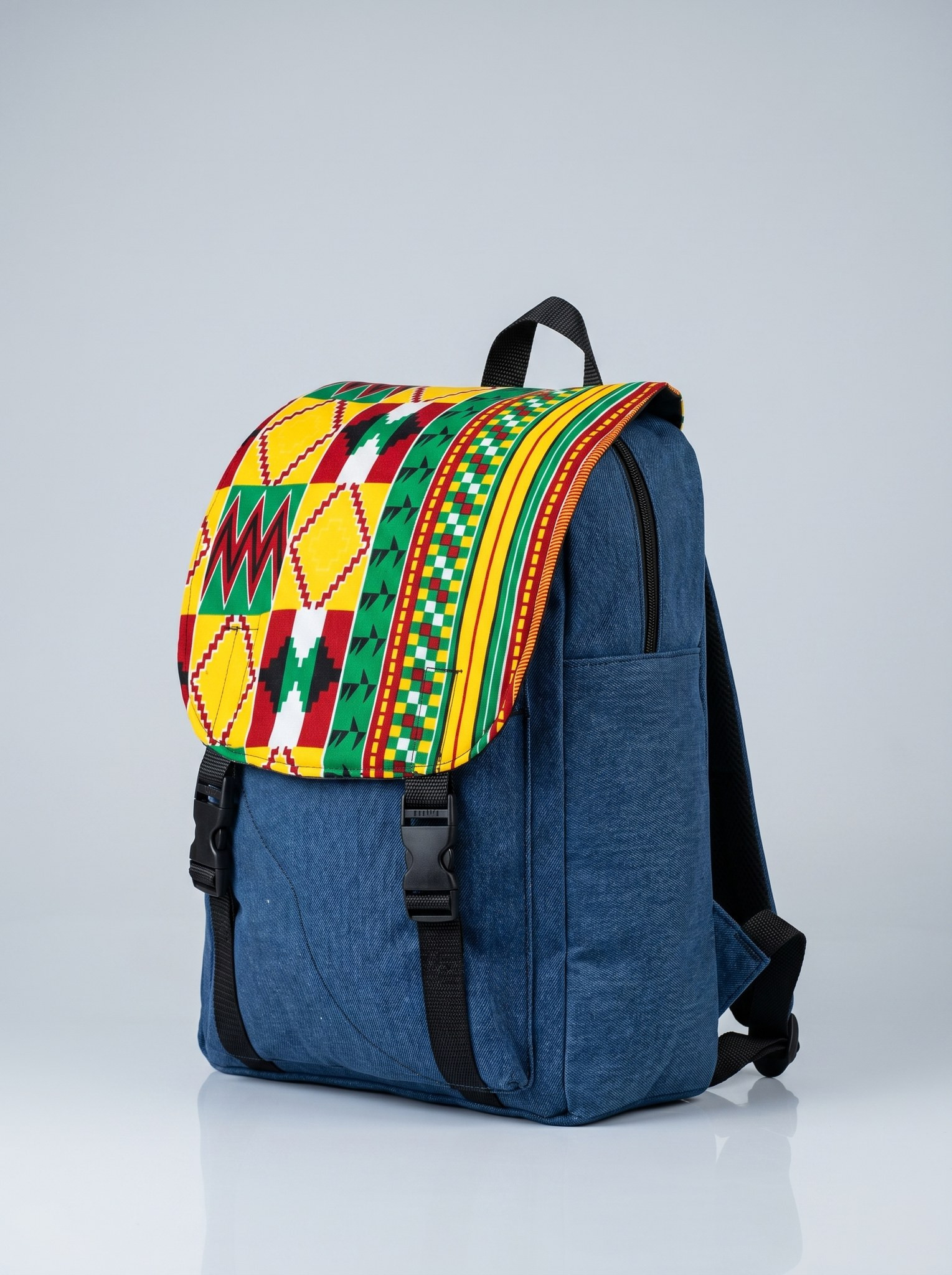 Denim Backpack – African Print | Pan-African