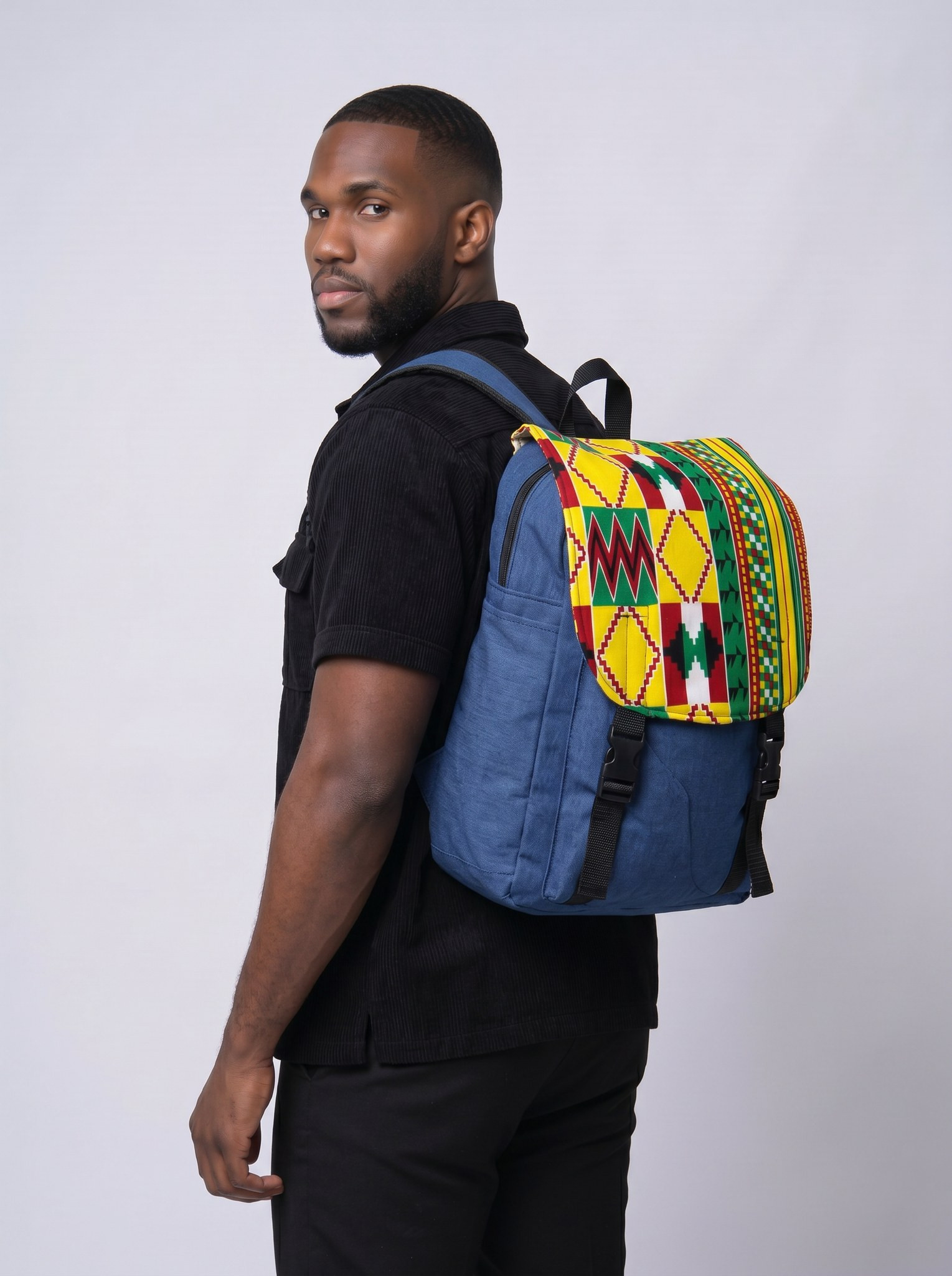 Denim Backpack – African Print | Pan-African alternate view