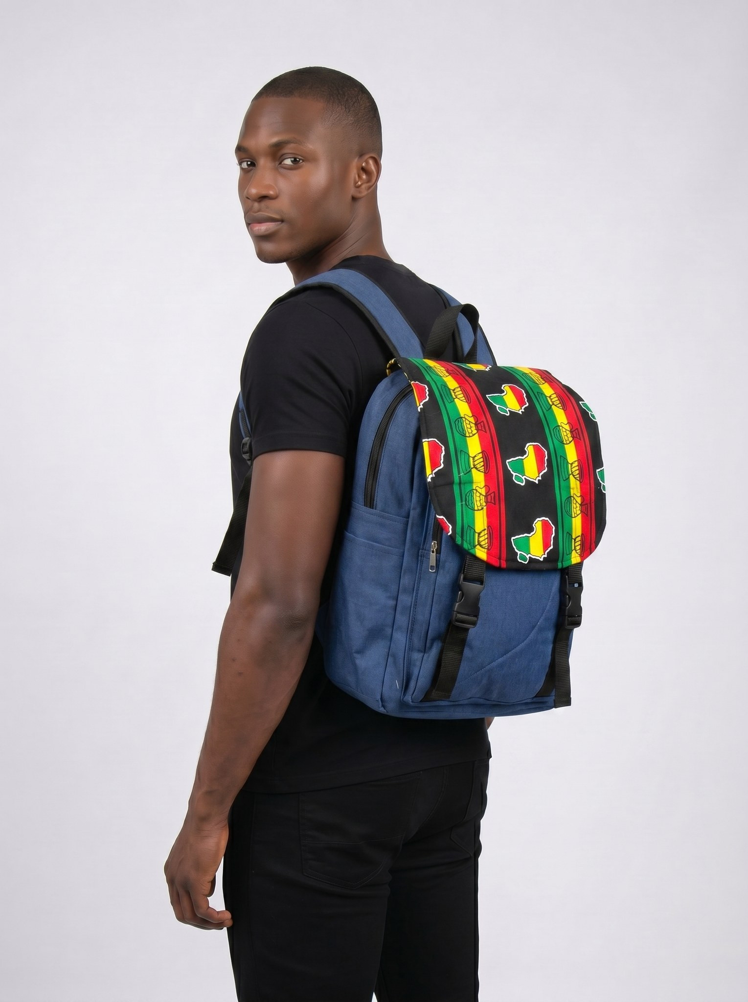 Denim Backpack – African Print | Tibeb alternate view