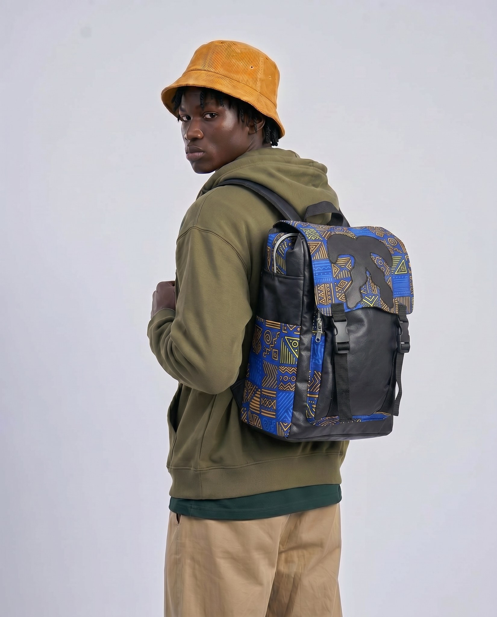 Afrocentric Backpack – Ankara Flap Design | Urban Style alternate view