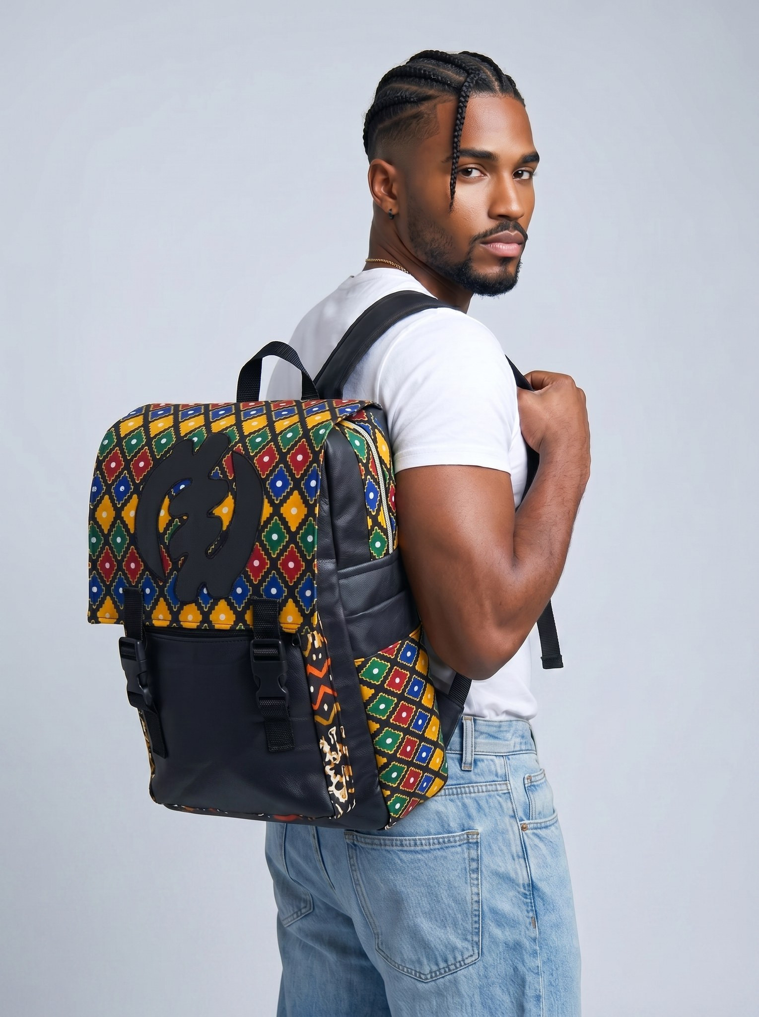 Afrocentric Backpack – Ankara Design | Leather Style alternate view