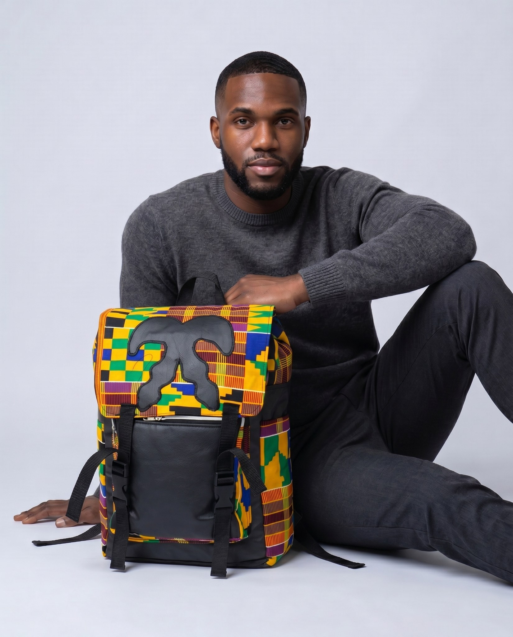 Afrocentric Backpack – Ankara Flap Design | City Commuter alternate view
