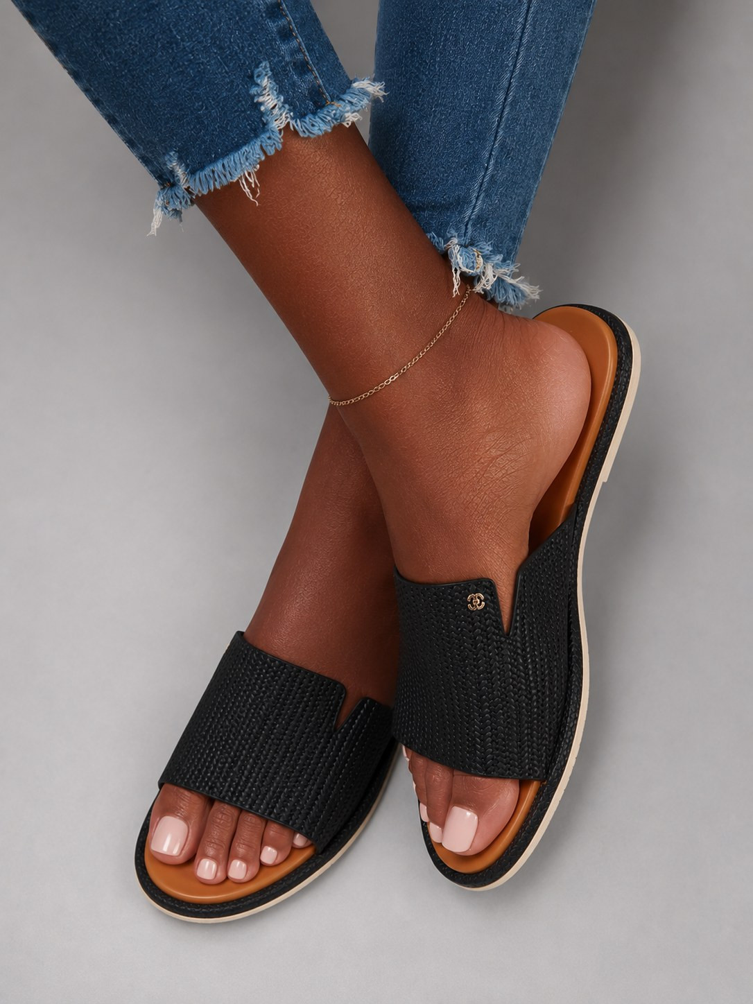Sandals for Women – Woven Wide Strap Slide | Black alternate view