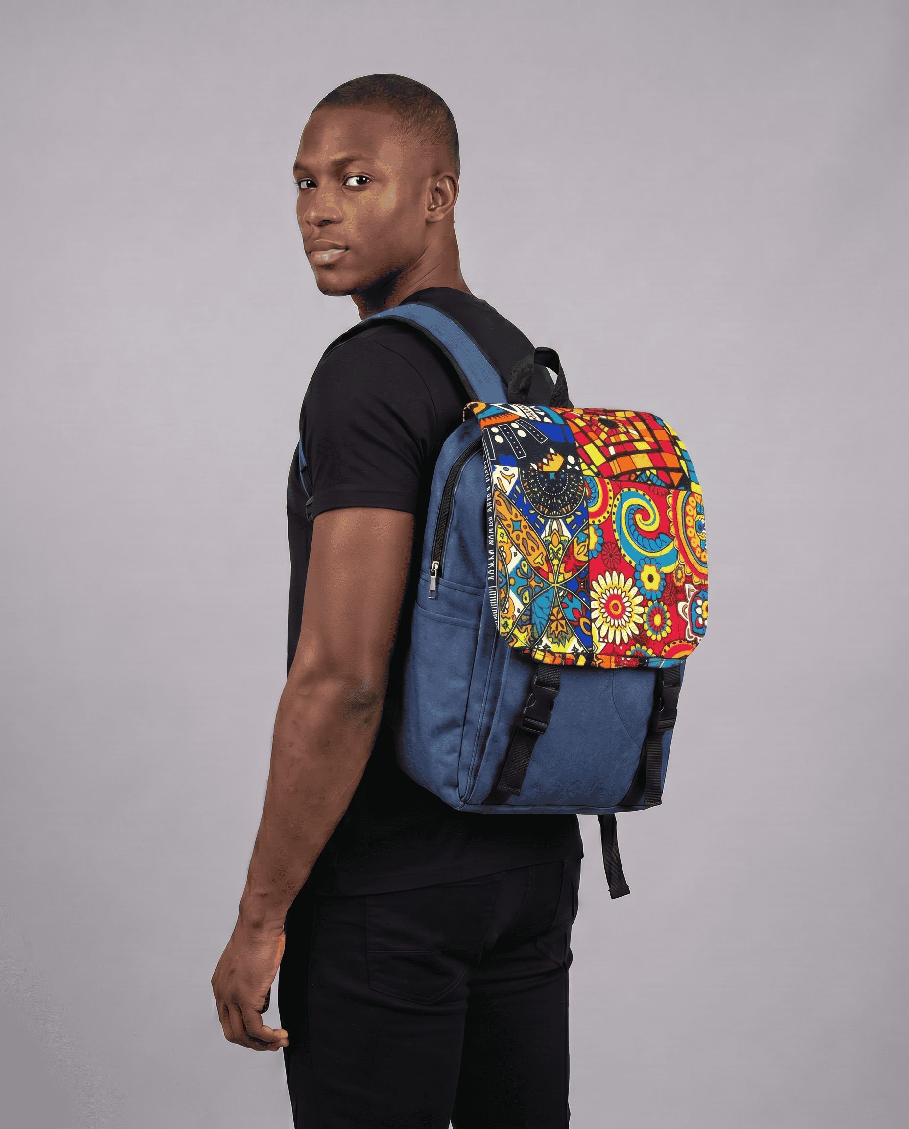 Denim Backpack – African Print | Faso Dan Fani alternate view