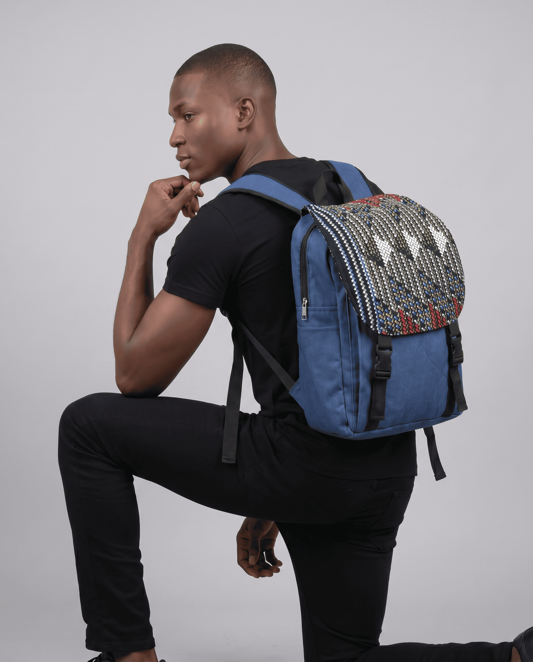 Denim Backpack – African Print | Kanga alternate view