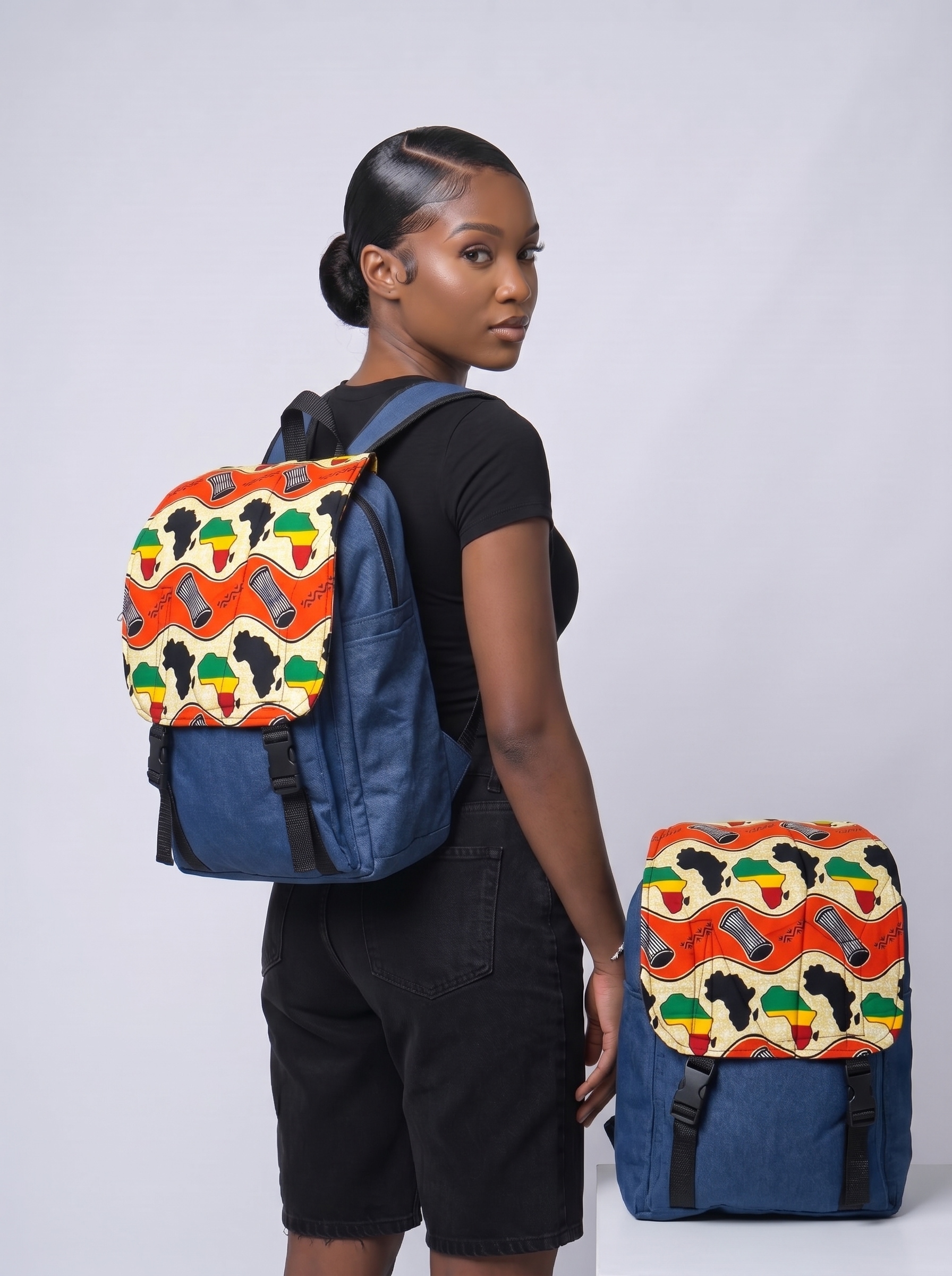 Denim Backpack – African Prin | Vlisco alternate view