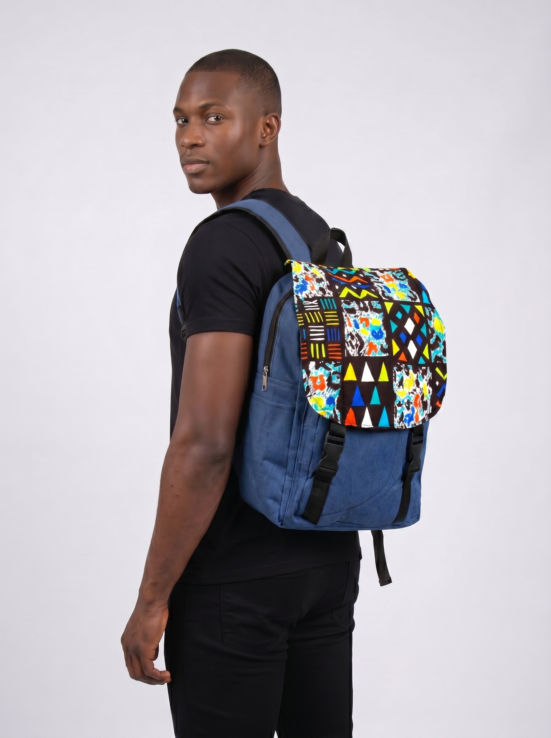 Denim Backpack – African Print | Zulu alternate view