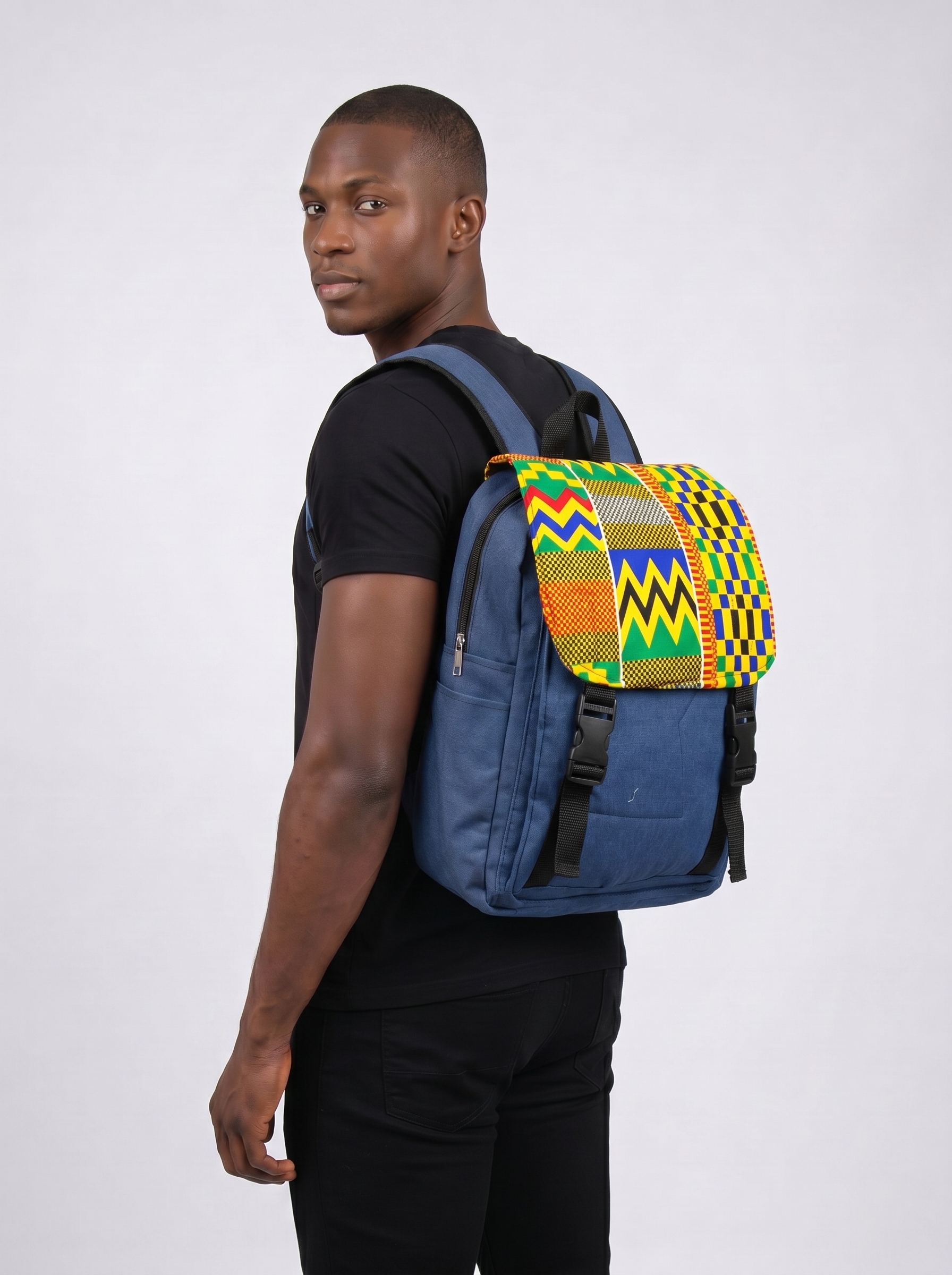 Denim Backpack – African Print| Kuba alternate view