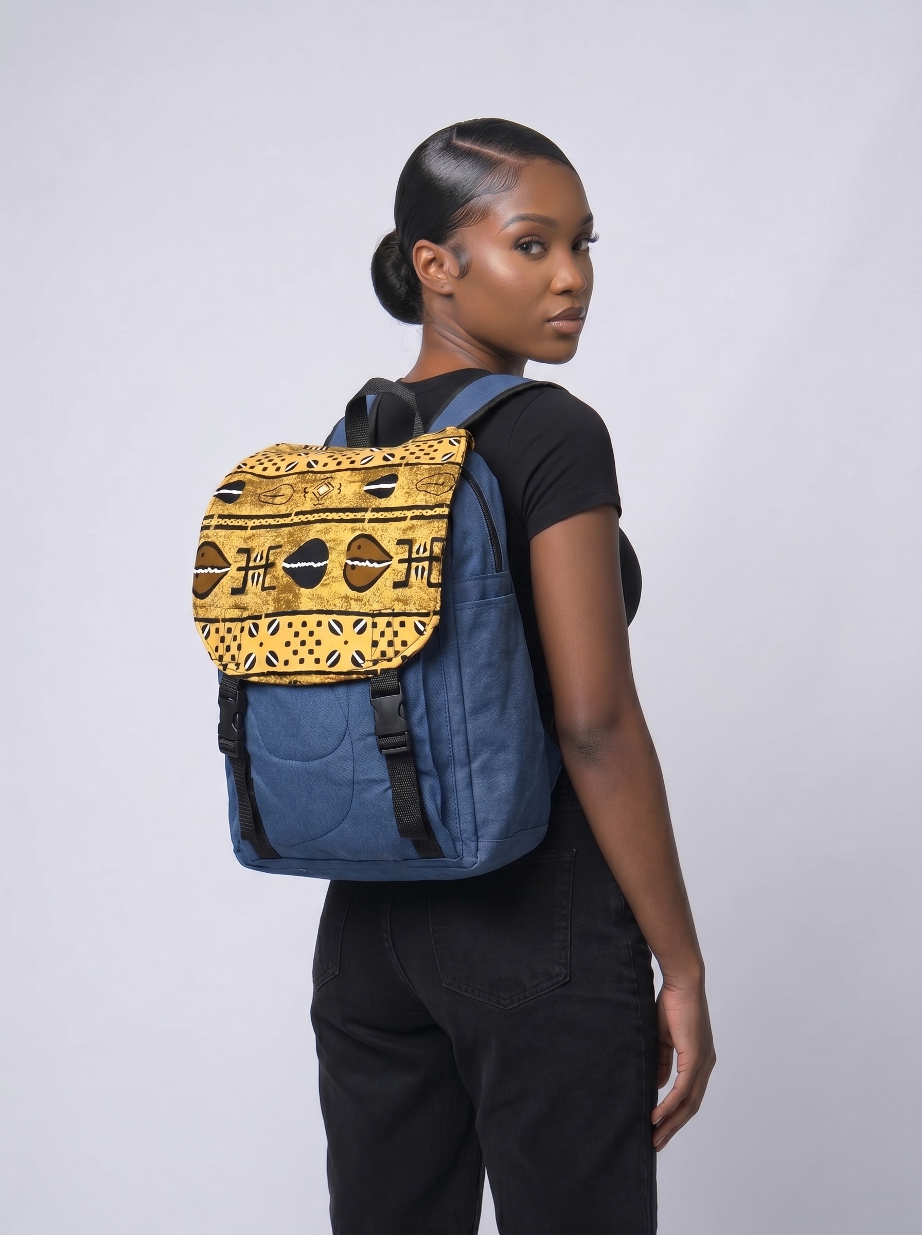 Denim Backpack – African Print | Kente alternate view